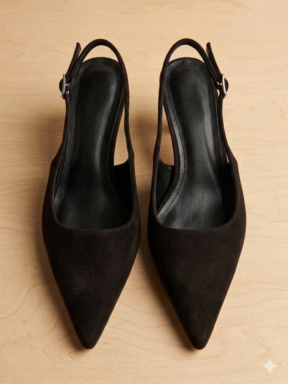 Women's Pointed Slingback Heels in faux suede Dark Brown kitten heel career